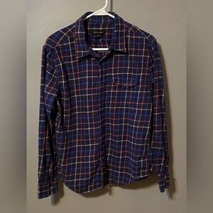 Men's Navy and Red Plaid Button-Down Shirt